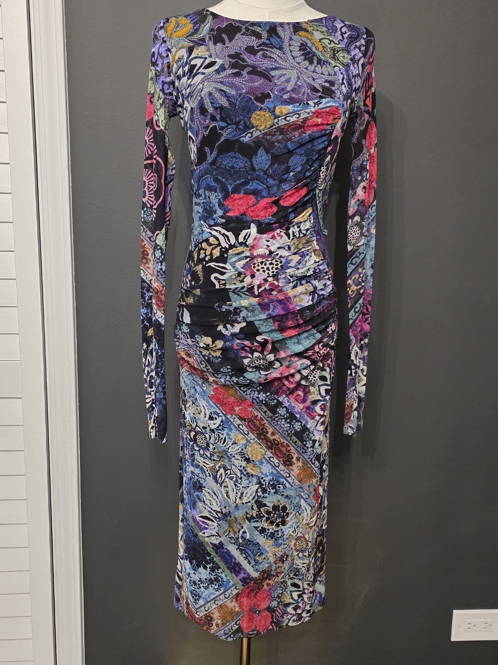 FUZZI Long Sleeve Multicolor Floral Bodycon Dress